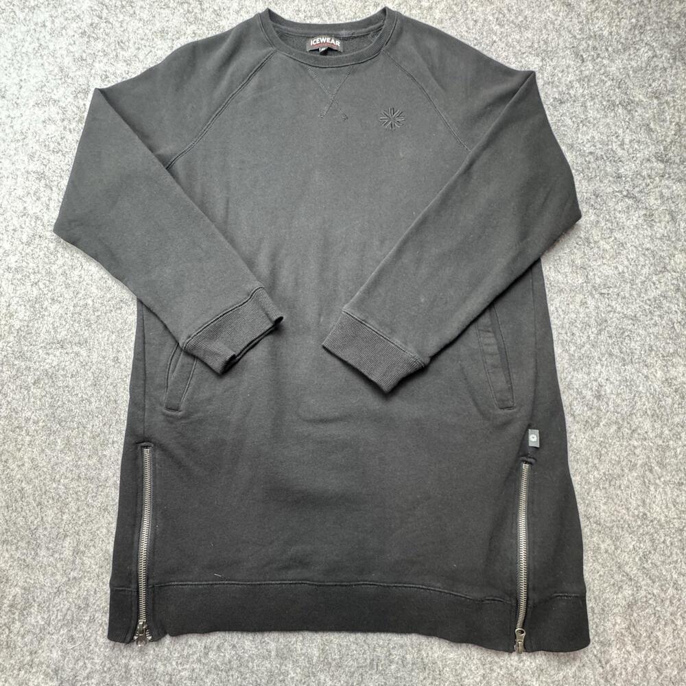 Icewear Sweatshirt Mens XL Black Longline Side Zip Pockets Pullover Crewneck